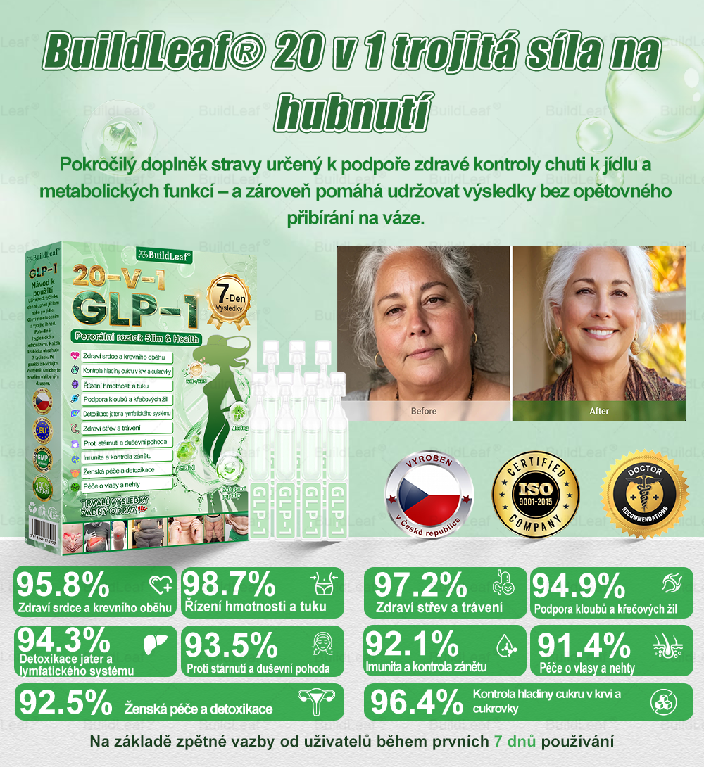 🏆Oficiální obchod | BuildLeaf® GLP-1 20-v-1 Slim & Zdraví orální roztok 💧 (1× denně, výsledky za 7 dní). Obsahuje 100 mld. CFU probiotik ✅ Podporuje hubnutí, zdraví srdce, trávení i energii.